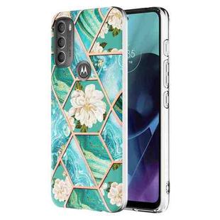 For Motorola Moto G71 5G Splicing Marble Flower Pattern TPU Phone Case(Blue Flower)