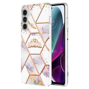 For Motorola Moto G200 5G Splicing Marble Flower Pattern TPU Phone Case(Crown)