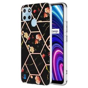 For OPPO Realme C21Y Splicing Marble Flower Pattern TPU Phone Case(Black Flower)