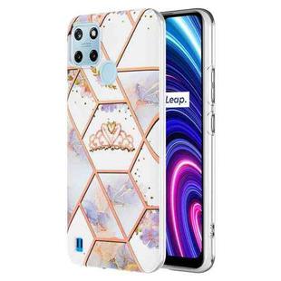 For OPPO Realme C21Y Splicing Marble Flower Pattern TPU Phone Case(Crown)