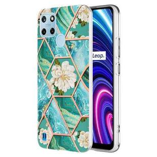 For OPPO Realme C21Y Splicing Marble Flower Pattern TPU Phone Case(Blue Flower)