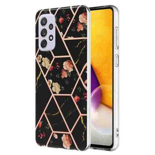 For Samsung Galaxy A73 5G Splicing Marble Flower Pattern TPU Phone Case(Black Flower)