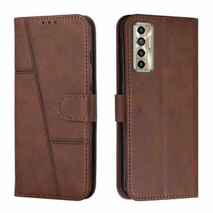 For Tecno Camon 17P Stitching Calf Texture Buckle Leather Phone Case(Brown)