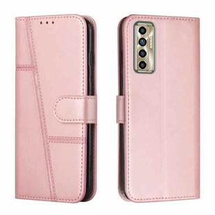 For Tecno Camon 17P Stitching Calf Texture Buckle Leather Phone Case(Pink)