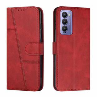 For Tecno Camon 18 / 18P Stitching Calf Texture Buckle Leather Phone Case(Red)