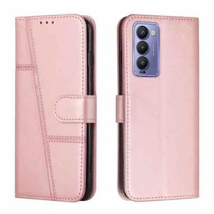For Tecno Camon 18 / 18P Stitching Calf Texture Buckle Leather Phone Case(Pink)