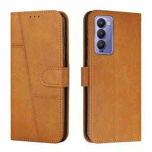 For Tecno Camon 18 / 18P Stitching Calf Texture Buckle Leather Phone Case(Yellow)