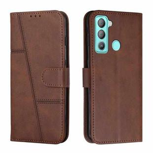 For Tecno Pop 5 LTE Stitching Calf Texture Buckle Leather Phone Case(Brown)