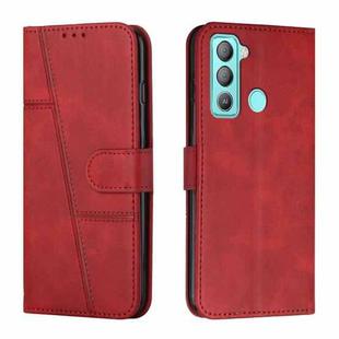 For Tecno Pop 5 LTE Stitching Calf Texture Buckle Leather Phone Case(Red)