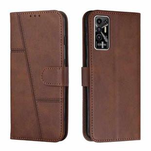 For Tecno Pova 2 Stitching Calf Texture Buckle Leather Phone Case(Brown)