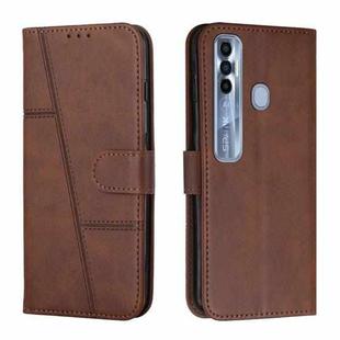 For Tecno Spark 7 Pro Stitching Calf Texture Buckle Leather Phone Case(Brown)