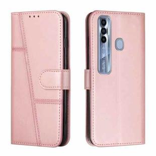 For Tecno Spark 7 Pro Stitching Calf Texture Buckle Leather Phone Case(Pink)