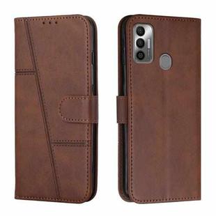 For Tecno Spark 7 / 7T Stitching Calf Texture Buckle Leather Phone Case(Brown)