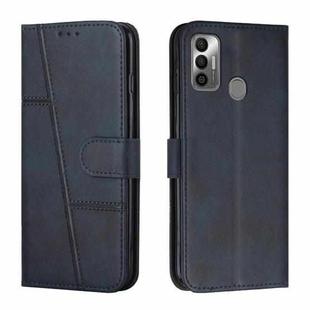 For Tecno Spark 7 / 7T Stitching Calf Texture Buckle Leather Phone Case(Blue)