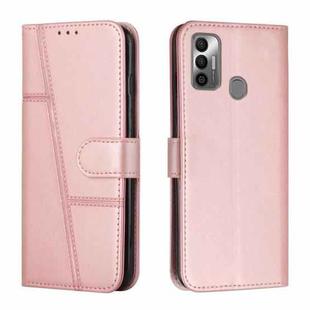 For Tecno Spark 7 / 7T Stitching Calf Texture Buckle Leather Phone Case(Pink)