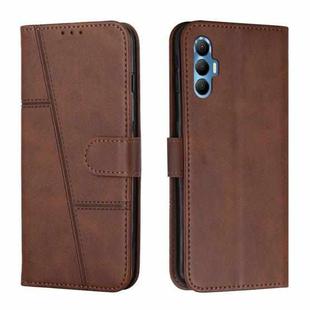 For Tecno Spark 8P Stitching Calf Texture Buckle Leather Phone Case(Brown)