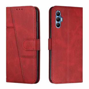 For Tecno Spark 8P Stitching Calf Texture Buckle Leather Phone Case(Red)