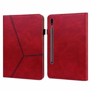 For Samsung Galaxy Tab S7 T870/T875/T876B Solid Color Embossed Striped Leather Tablet Case(Red)