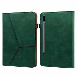 For Samsung Galaxy Tab S7 T870/T875/T876B Solid Color Embossed Striped Leather Tablet Case(Green)