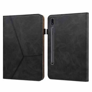 For Samsung Galaxy Tab S7 T870/T875/T876B Solid Color Embossed Striped Leather Tablet Case(Black)