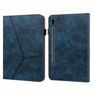 For Samsung Galaxy Tab S7+ T970 / S7 FE T730 Solid Color Embossed Striped Leather Tablet Case(Blue)