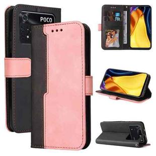 For Xiaomi Poco M4 Pro 4G Stitching-Color PU Leather Phone Case(Pink)