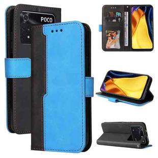 For Xiaomi Poco M4 Pro 4G Stitching-Color PU Leather Phone Case(Blue)