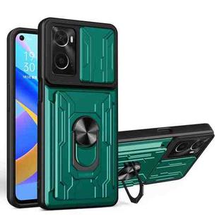 For OPPO Realme 9i / A36 / A76 Sliding Camshield Card Phone Case(Dark Green)