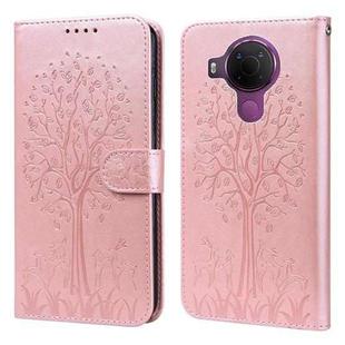 For Nokia 3.4 / 5.4 Tree & Deer Pattern Pressed Flip Leather Phone Case(Pink)