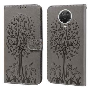 For Nokia G20 / G10 / 6.3 Tree & Deer Pattern Pressed Flip Leather Phone Case(Grey)