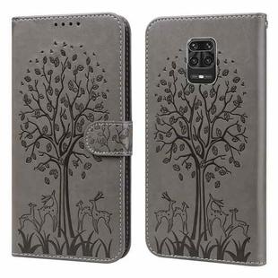 For Xiaomi Redmi Note 10 Lite Tree & Deer Pattern Pressed Flip Leather Phone Case(Grey)