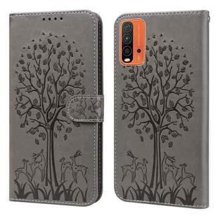 For Xiaomi Redmi 9T / 9 Power Tree & Deer Pattern Pressed Flip Leather Phone Case(Grey)