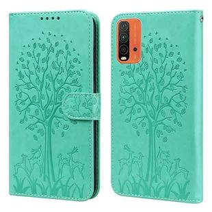 For Xiaomi Redmi 9T / 9 Power Tree & Deer Pattern Pressed Flip Leather Phone Case(Green)