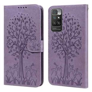 For Xiaomi Redmi 10 Tree & Deer Pattern Pressed Flip Leather Phone Case(Purple)