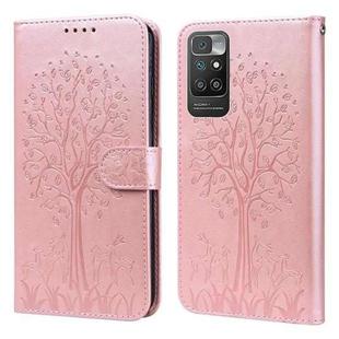 For Xiaomi Redmi 10 Tree & Deer Pattern Pressed Flip Leather Phone Case(Pink)