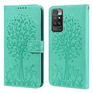 For Xiaomi Redmi 10 Tree & Deer Pattern Pressed Flip Leather Phone Case(Green)