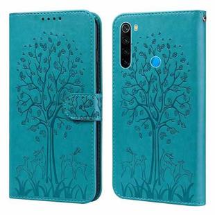 For Xiaomi Redmi Note 8 2021 / Note 8 Tree & Deer Pattern Pressed Flip Leather Phone Case(Blue)