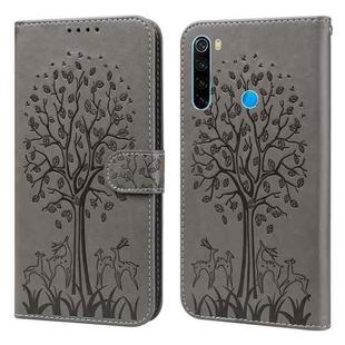 For Xiaomi Redmi Note 8 2021 / Note 8 Tree & Deer Pattern Pressed Flip Leather Phone Case(Grey)