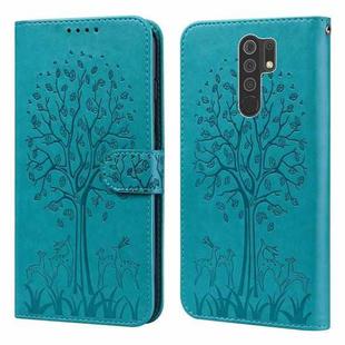 For Xiaomi Redmi 9 / Redmi 10X Tree & Deer Pattern Pressed Flip Leather Phone Case(Blue)