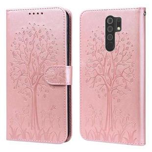 For Xiaomi Redmi 9 / Redmi 10X Tree & Deer Pattern Pressed Flip Leather Phone Case(Pink)