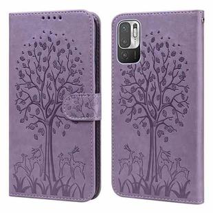 For Xiaomi Redmi Note 10 5G / Poco M3 Pro 5G Tree & Deer Pattern Pressed Flip Leather Phone Case(Purple)