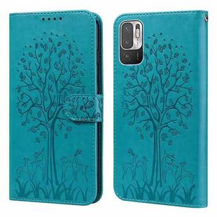 For Xiaomi Redmi Note 10 5G / Poco M3 Pro 5G Tree & Deer Pattern Pressed Flip Leather Phone Case(Blue)