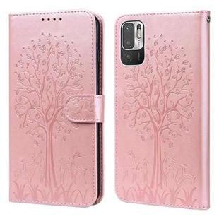 For Xiaomi Redmi Note 10 5G / Poco M3 Pro 5G Tree & Deer Pattern Pressed Flip Leather Phone Case(Pink)
