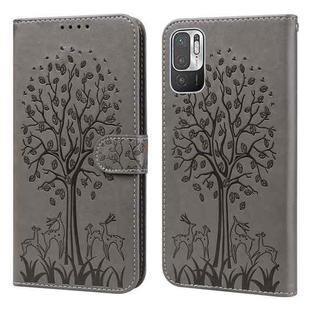 For Xiaomi Redmi Note 10 5G / Poco M3 Pro 5G Tree & Deer Pattern Pressed Flip Leather Phone Case(Grey)