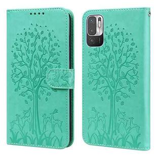 For Xiaomi Redmi Note 10 5G / Poco M3 Pro 5G Tree & Deer Pattern Pressed Flip Leather Phone Case(Green)