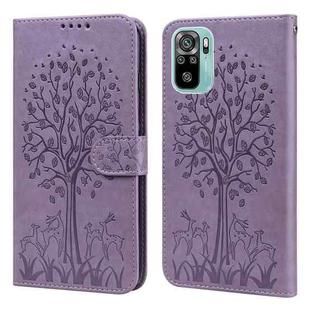 For Xiaomi Redmi Note 10 / Note 10S Tree & Deer Pattern Pressed Flip Leather Phone Case(Purple)