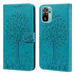 For Xiaomi Redmi Note 10 / Note 10S Tree & Deer Pattern Pressed Flip Leather Phone Case(Blue)