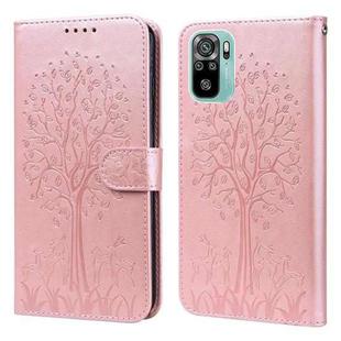 For Xiaomi Redmi Note 10 / Note 10S Tree & Deer Pattern Pressed Flip Leather Phone Case(Pink)