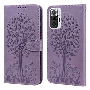 For Xiaomi Redmi Note 10 Pro / Note 10 Pro Max Tree & Deer Pattern Pressed Flip Leather Phone Case(Purple)