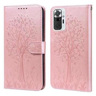 For Xiaomi Redmi Note 10 Pro / Note 10 Pro Max Tree & Deer Pattern Pressed Flip Leather Phone Case(Pink)